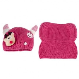 LOVELY HORN SNOW DEER PATTERN CHRISTMAS KNITTED WARM HAT WITH SCARF  FOR BABIES (ROSE RED)