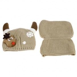 LOVELY HORN SNOW DEER PATTERN CHRISTMAS KNITTED WARM HAT WITH SCARF  FOR BABIES (OFF-WHITE