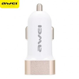 AWEI C - 200 DUAL-PORT 2.4A USB SMART CAR CHARGER (WHITE AND GOLDEN)