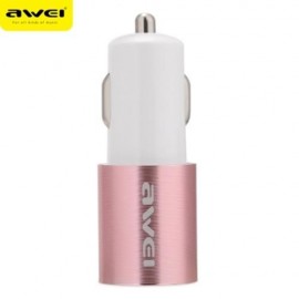 AWEI C - 100 2.4A CAR CHARGER FOR SMART PHONES MP3 / MP4 PLAYERS (PINK AND WHITE)