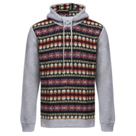 CASUAL COLOR BLOCK PATTERN PRINT MALE LONG SLEEVE HOODIE (LIGHT GRAY)