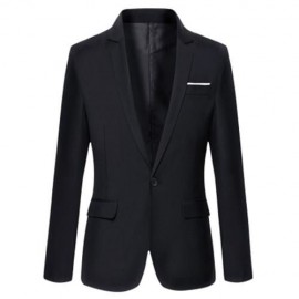 STYLISH PURE COLOR TURN DOWN COLLAR MALE SLIM FIT SUIT (BLACK)
