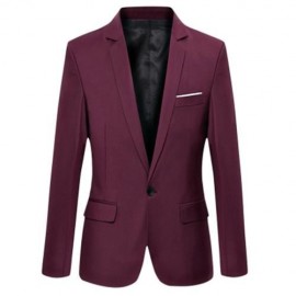 STYLISH PURE COLOR TURN DOWN COLLAR MALE SLIM FIT SUIT (CLARET)