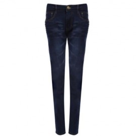 STYLISH ZIPPER DESIGN POCKET DECORATION MALE MID-RISE SLIM FIT JEANS (DEEP BLUE)