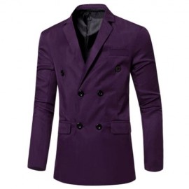 SIMPLE DESIGN SOLID COLOR POCKET DECORATION DOUBLE-BREASTED MALE SUIT JACKET (DEEP PURPLE)
