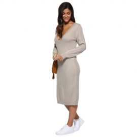 SEXY PLUNGING NECK PURE COLOR LOOSE SWEATER DRESS FOR WOMEN (LIGHT GRAY)