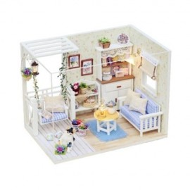 H - 013 DIY WOODEN DOLLHOUSE FURNITURE HANDCRAFT MINIATURE BOX KIT WITH COVER LED LIGHT - 