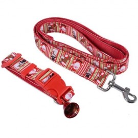 2PCS CHRISTMAS PATTERN PET NYLON LEADING LEASH DOG COLLAR WITH TINKLING BELL (RED)
