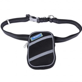 PETHING NYLON HANDS-FREE WAIST BAG OUTDOOR WITH PET DOG LEAD LEASH (BLACK)