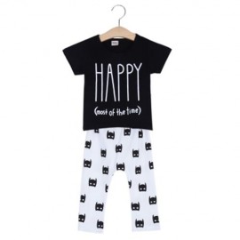 CASUAL ROUND COLLAR PRINTED COTTON TWO PIECE SET FOR BABIES (BLACK)