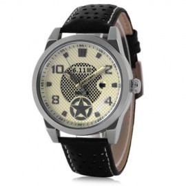 6.11 010B FASHION MALE QUARTZ WATCH WITH BREATHABLE HOLES GENUINE LEATHER STRAP (OFF-WHITE