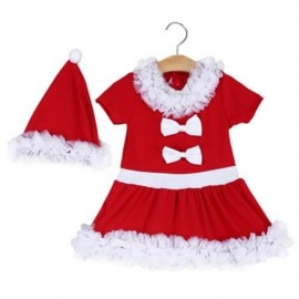 2PCS GIRL CHILD CHARMING CHRISTMAS GIFT LACE BOWKNOT RUFFLE ROUND COLLAR SHORT SLEEVE SKIR