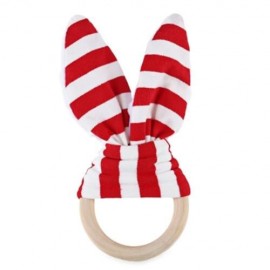 1PC STRIPED WOOL TEETHING RING TEETHER FOR BABIES (RED STRIPE)