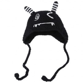 CUTE KID CARTOON KNITTING LACING WOOL HAT (BLACK)