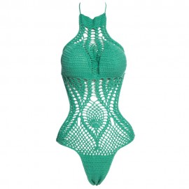 SEXY JEWEL COLLAR SLEEVELESS HOLLOW OUT KNITTED JUMPSUIT SWIMSUIT FOR WOMEN