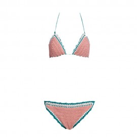 SEXY HALTER COLOR BLOCK SPLICED KNITTED WOMEN BIKINI SET