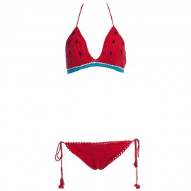 SEXY FRESH WATERMELON DESIGN WIRE FREE BACKLESS KNITED WOMEN BIKINI SET