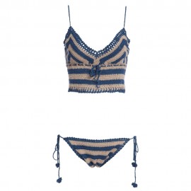 SEXY SOLID COLOR KNITED VEST TYPE WOMEN BIKINI SET