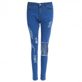 COTTON MATERIAL SKINNY HOLE WOMEN JEANS