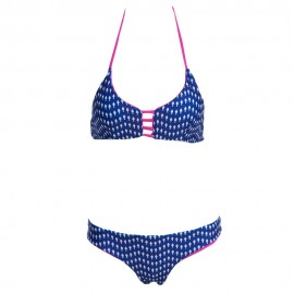 REFRESHING STYLE HALTER FULL PRINT LOW WAIST TWO PIECE BIKINI SET FOR WOMEN