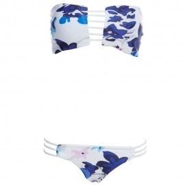 SEXY PRINTED TUBE TOP   LOW WAIST COTTON BLEND BRIEFS TWO PIECE BIKINI SET FOR WOMEN