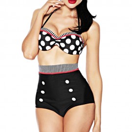 VINTAGE HALTER UNDERWIRE BRA   HIGH WAIST BRIEFS POLKA DOT TWO PIECE SWIMWEAR FOR WOMEN