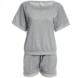 ACTIVE ROUND COLLAR SHORT SLEEVE PATCHWORK TOP   ELASTIC WAIST DRAWSTRING WITN POCKET SHOR