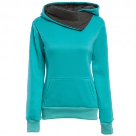 CASUAL STYLE HOODED LONG SLEEVE PURE COLOR POCKET DESIGN HOODIE FOR LADIES