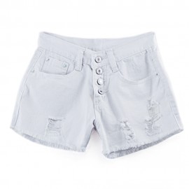 TRENDY HIGH WAIST HOLE TASSEL FRONT SINGLE-BREASTED WITH POCKET DENIM HOT PANTS FOR WOMEN