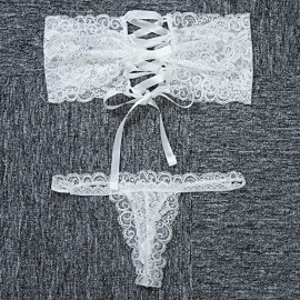 SEXY LACEWORK BOWTIE PUSH UP STRAPLESS BACK BANDAGE BRA   LOW ELASTIC WAIST T-BACK HOLLOW 