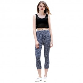 ACTIVE U-NECK STRIPES SEE-THROUGH TANK TOP   ELASTIC WAIST CAPRI LEGGINGS TWINSET FOR WOME