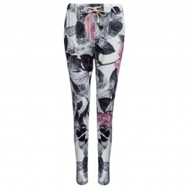 CASUAL FLORAL PRINT DRAWSTRING PATCHWORK LONG PENCIL PANTS FOR WOMEN