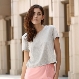 SIMPLE STYLE ROUND COLLAR SHORT SLEEEVE COTTON BLEND PURE COLOR T-SHIRT FOR WOMEN