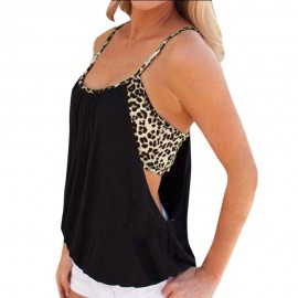 SEXY SPAGHETTI STRAP LEOPARD PRINT FAUX TWO PIECE TANK TOP FOR WOMEN