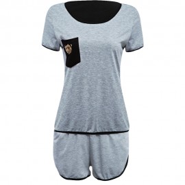 ACTIVE SCOOP COLLAR SHORT SLEEVE COLOR BLOCK POCKET DESIGN T-SHIRT   ELASTIC WAIST SHORTS 