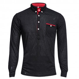 TRENDY STAND COLLAR LONG SLEEVE DOT PRINT SHIRT FOR MEN