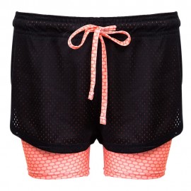 ACTIVE ELASTIC WAIST COLOR BLOCK YOGA SHORTS FOR WOMEN