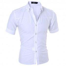 TRENDY TURN DOWN COLLAR SHORT SLEEVE SHEATHY SHIRT FOR MEN