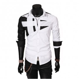TRENDY TURN DOWN COLOR FULL SLEEVE COLOR BLOCK SHIRT FOR MEN