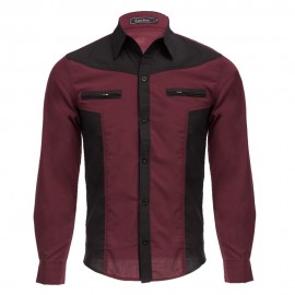 CASUAL TURN DOWN COLLAR LONG SLEEVE POCKET COLOR BLOCK SHIRT FOR MEN