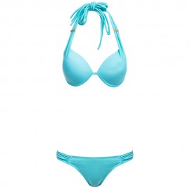 SEXY HALTER PUSH UP PURE COLOR BRA   LOW WAIST BRIEFS TWO PIECE BIKINI SET FOR WOMEN