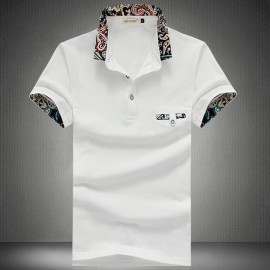 STYLISH TURN COLLAR SHORT SLEEVE SPLICED PRINTED SHEATHY SHIRT FOR MEN