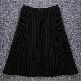VINTAGE HIGH ELASTIC WAIST PLEATED MIDI SKIRT FOR WOMEN