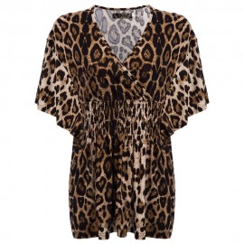 SIMPLE STYLE WOMEN'S PLUS SIZE BAT SLEEVE V NECK LEOPARD T-SHIRT