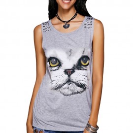 CASUAL SCOOP NECK PRINTED STUDDED TEE FOR WOMEN