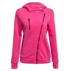 CASUAL TURN-DOWN COLLAR ZIPPER BUTTON DESIGN HOODIE FOR WOMEN