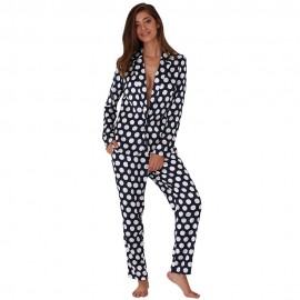 TURN DOWN COLLAR ALLOVER POLKA DOT PRINT SOFT PAJAMA FOR WOMEN