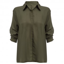 BOYFRIEND STYLE TURN DOWN COLLAR LOOSE CHIFFON BLOUSE FOR WOMEN