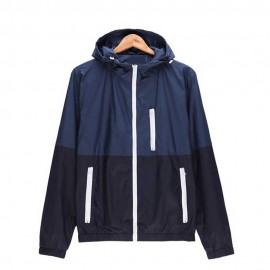 CASUAL THIN COLOR BLOCK ZIPPER DESIGN LONG SLEEVE HOODIES FOR MALE