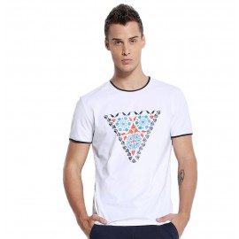 CASUAL PATTERN PRINTED ROUND NECK MEN SHORT SLEEVE SHIRT